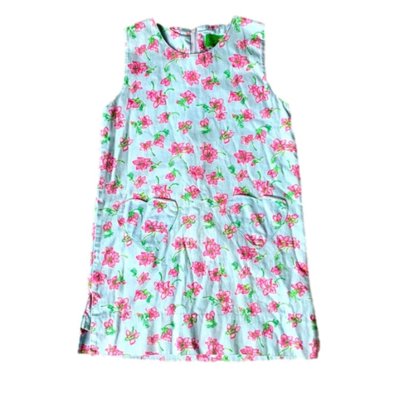 Green Label Minnie by Lilly Pulitzer Corduroy Jumper Floral Baby Blue Dress - Picture 1 of 10